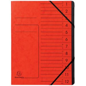 Ordnungsmappe - 12 Fächer, A4, Colorspan-Karton, rot