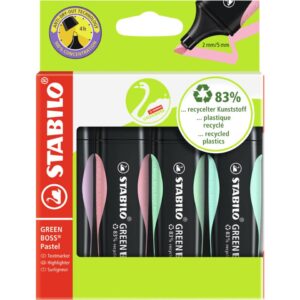 Umweltfreundlicher Textmarker - GREEN BOSS Pastel - 4er Pack - Hauch von Minzgrün, rosiges Rouge, zartes Türkis und Schimmer von Lila