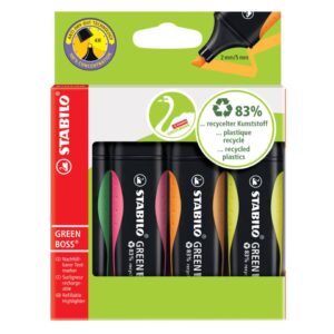Umweltfreundlicher Textmarker - GREEN BOSS - 4er Pack - grün, rosa, orange, gelb
