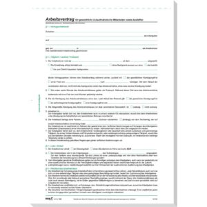 Arbeitsvertrag für gewerbliche Arbeitnehmer, 2 Seiten, DIN A4, 10 Stück