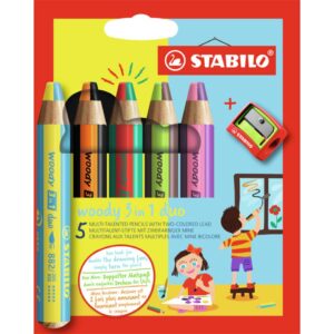 Multitalent-Stift mit Doppelspitze woody 3 in 1 Duo - 5er Kartonetui und Spitzer