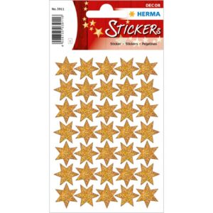 3911 Sticker DECOR Sterne 6-zackig, gold, beglimmert, Ø 16 mm