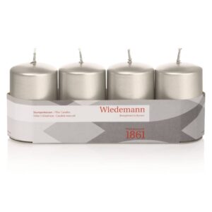 Stumpenkerze - 80 x 50 mm, 4 Stück, silber
