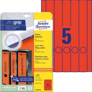 L4748-20 Ordner-Etiketten - schmal/lang, (A4 - 20 Blatt) 100 Stück, rot