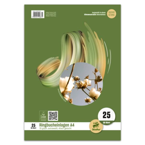 Ringbucheinlage - LIN25, A4, 50 Blatt, 70 g/qm, liniert mit Rand