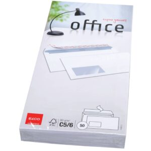 Briefumschlag Office - C5/6, hochweiß, haftklebend, mit Fenster, 80 g/qm, 50 Stück