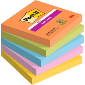 Haftnotizblock Super Sticky Notes Boost Collection, 76x76mm, 5x90 Blatt, sortiert