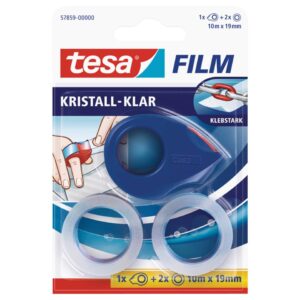 Handabroller Mini - 10 m : 19 mm, blau, inkl. inkl. 2 Rollen Klebefilm kristall klar