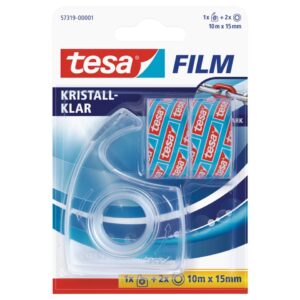 Handabroller Easy Cut® - 10 m : 15 mm, transparent, inkl. 2 Rollen Klebefilm kristall klar
