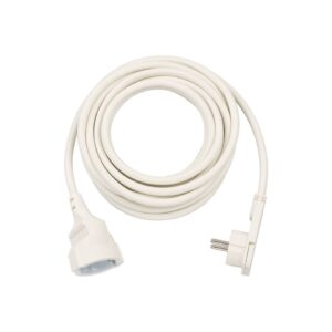 Qualitäts-Kunststoff-Verlängerungskabel - 5 m, weiß, H05VV-F 3G1,5, mit Flachstecker