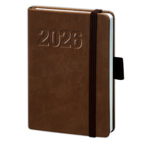 Buchkalender V-book - A6, 1 Woche / 2 Seiten, Kunstleder, braun
