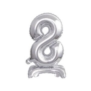 Folienballon Mini Zahl 8 - 15 x 38 cm, mit Standfuß, silber