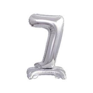 Folienballon Mini Zahl 7 - 15 x 38 cm, mit Standfuß, silber
