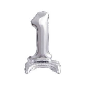 Folienballon Mini Zahl 1 - 15 x 38 cm, mit Standfuß, silber