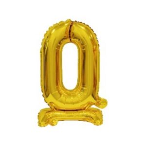 Folienballon Mini Zahl 0 - 15 x 38 cm, mit Standfuß, gold