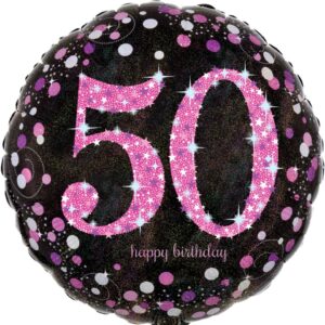 Folienballon Happy Birthday 50 - Ø 43 cm, schwarz/pink, Konfetti