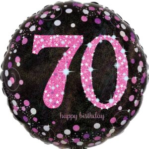 Folienballon Happy Birthday 70 - Ø 43 cm, schwarz/pink, Konfetti