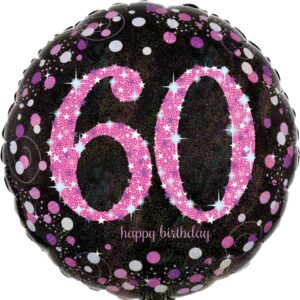 Folienballon Happy Birthday 60 - Ø 43 cm, schwarz/pink, Konfetti