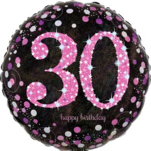Folienballon Happy Birthday 30 - Ø 43 cm, schwarz/pink, Konfetti