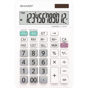 Tischrechner SH-EL334W - Solar-/Batteriebetrieb, 12-stellig,LC-Display, weiß