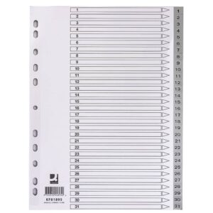 Zahlenregister - 1 - 31, PP, A4, 31 Blatt + Indexblatt, grau