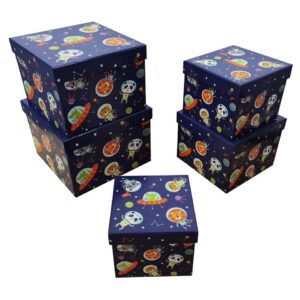Geschenkkarton Kind Weltall dunkelblau - 5-tlg. Würfel