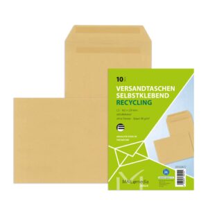 Versandtaschen Recycling - C5, ohne Fenster, selbstklebend, 90 g/qm, braun, 10 Stück