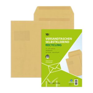 Versandtaschen Recycling - C4 , mit Fenster, selbstklebend, 90 g/qm, braun, 10 Stück