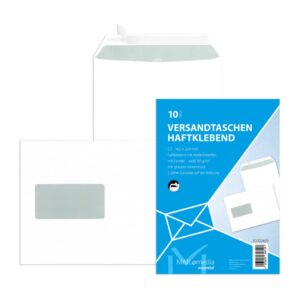 Versandtaschen C5 (162x229 mm) mit Fenster, haftklebend, 90 g/qm, weiß, 10 Stück