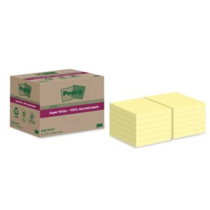 Haftnotizblock Super Sticky Recycling Notes, 76x76mm, 12x70 Blatt, gelb
