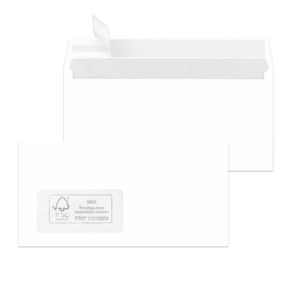 Briefhülle - DL, weiß, haftklebend, Innendruck, 100 g/qm, 500 Stück
