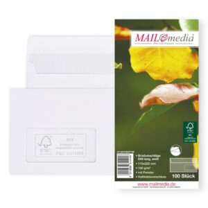 Briefumschläge Recycling - DIN lang (220x110 mm), mit Fenster, haftklebend, 100g/qm, 100 Stück