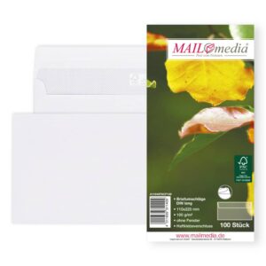 Briefumschläge Recycling - DIN lang (220x110 mm),ohne Fenster, haftklebend, 100g/qm, 100 Stück