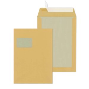 Papprückwandtasche, C4, mit Fenster, 110g/m², braun