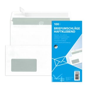 Briefhülle - DL, weiß, haftklebend, Innendruck, 80 g/qm, 100 Stück