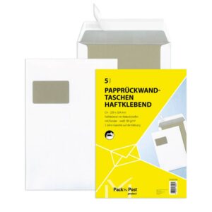 Papprückwandtaschen C4, mit Fenster, 120 g/qm, weiß, 5 Stück