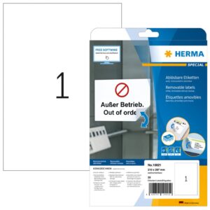 10021 Etiketten A4 weiß 210x297 mm Movables/ablösbar Papier matt 25 St.