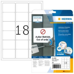 4203 Etiketten A4 weiß 63,5x46,6 mm Movables/ablösbar Papier matt 450 St.
