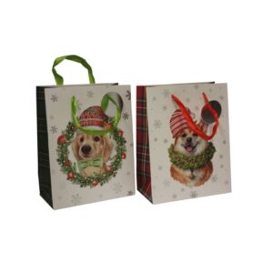 Weihnachts-Geschenktragetasche Hund 2 Motive sortiert - 18 x 23 x 10 cm