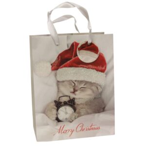 Weihnachts-Geschenktragetasche Katze - 18 x 23 x 10 cm