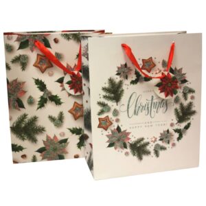 Weihnachts-Geschenktragetasche Zweige 2 Motive sortiert - 26 x 32 x 12 cm