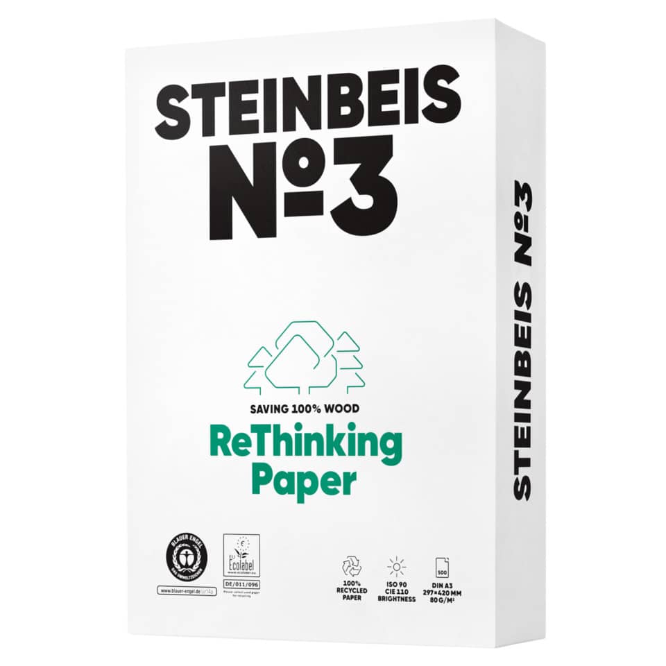 No. 3 - Pure White - Recyclingpapier, A3, 80g, weiß, 500 Blatt