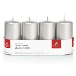 Stumpenkerze - 100 x 50 mm, 4 Stück, silber