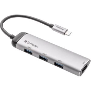 USB-Hub 3.1-C Multiport 4x USB Typ-A Kabel 15cm silber