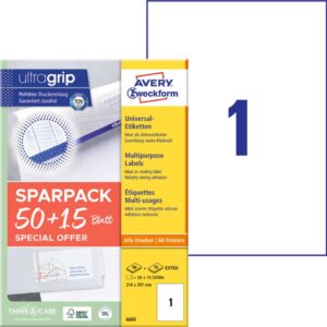 6603 Universal-Etiketten ultragrip - 210 x 297 mm, weiß, 65 Etiketten, permanent