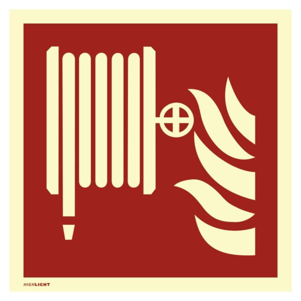 Löschschlauch ISO 7010, Kunststoff, langnachleuchtend, 160-mcd, 148x148 mm