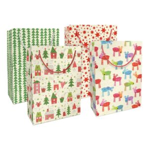 Weihnachts-Geschenktragetasche Graspapier 4 Motive sortiert - 21 x 20 x 8 cm
