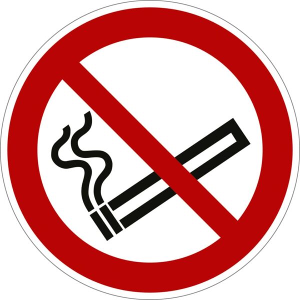 Rauchen verboten ISO 7010, Folie selbstklebend, Ø 10 cm