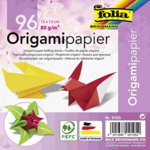 Faltblätter Origamipapier - 13 x 13 cm, 12 Farben, 96 Blatt
