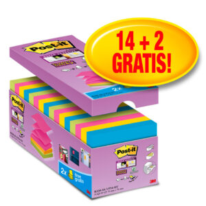 Haftnotizblock Super Sticky Z-Notes, 76x76mm, 16x90 Blatt, sortiert